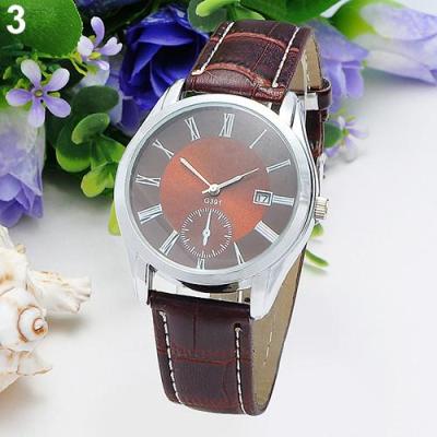 Norate Jam Tangan Pria - Roman Numerals Date Faux Leather Coffee Strap&Coffee Dial
