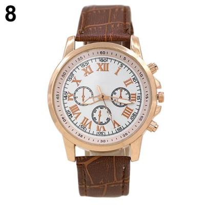 Norate Jam Tangan Pria - Roman Numerals Faux Leather Strap Brown Strap & White Dial