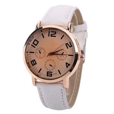 Norate Jam Tangan Pria - Round Dial Case Faux Leather Strap White