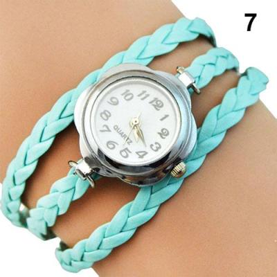 Norate Jam Tangan Wanita - 3 Layers Braided Bracelet Wrist Watch Light Blue