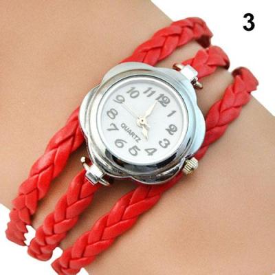 Norate Jam Tangan Wanita - 3 Layers Braided Bracelet Wrist Watch Red