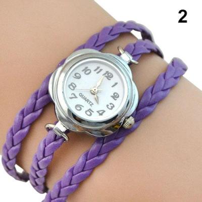 Norate Jam Tangan Wanita - 3 Layers Braided Bracelet Wrist Watch Purple