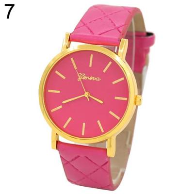 Norate Jam Tangan Wanita - Geneva Checkers Faux Leather Wrist Watch Rose-Red