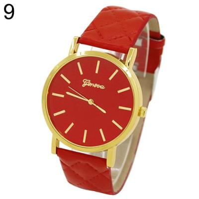 Norate Jam Tangan Wanita - Geneva Checkers Faux Leather Wrist Watch Red