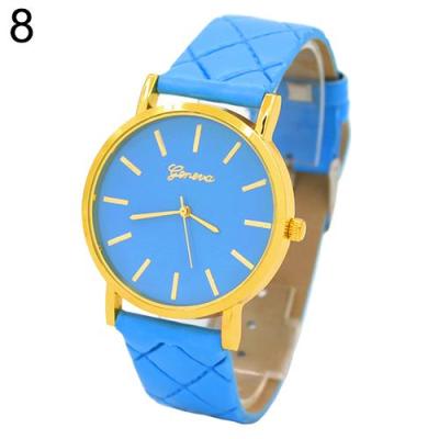 Norate Jam Tangan Wanita - Geneva Checkers Faux Leather Wrist Watch Light Blue
