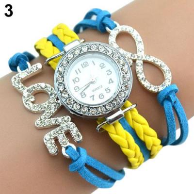 Norate Jam Tangan Wanita - Love Rhinestone Bracelet Wrist Watch Blue+Yellow