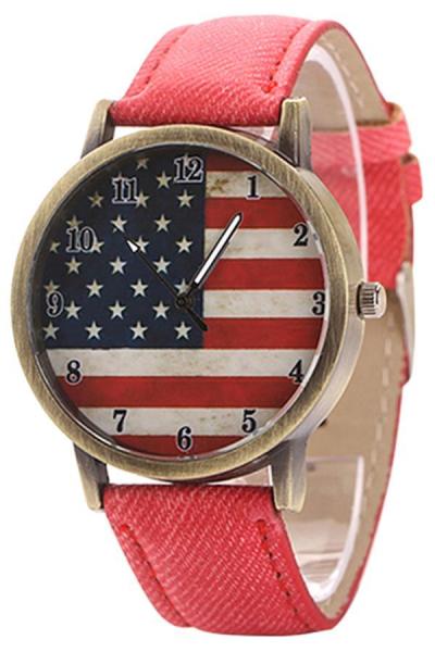 Norate Jam Tangan Wanita - Merah - Starp Denim - United States Flag Bronze