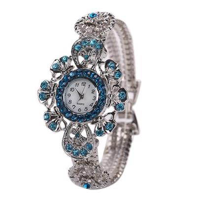 Norate Jam Tangan Wanita - Rhinestone Flower Wrist Watch Sky Blue