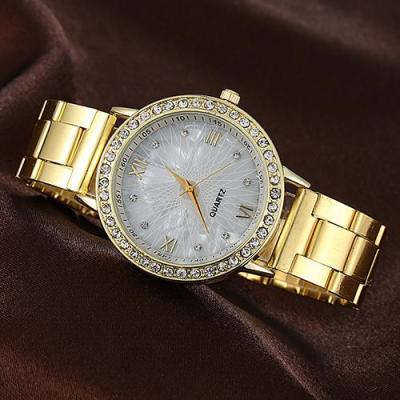Norate Lady Rhinestone Inlaid Alloy Strap Wrist Watch Golden