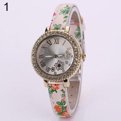 Norate Lady's Flower Roman Number Dial Rhinestone Wrist Watch #1