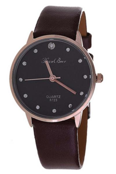Norate Leather Crystal Wrist Watch Brown