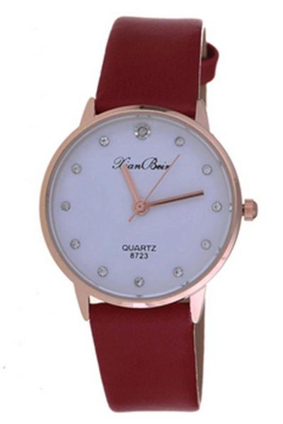 Norate Leather Crystal Wrist Watch Red
