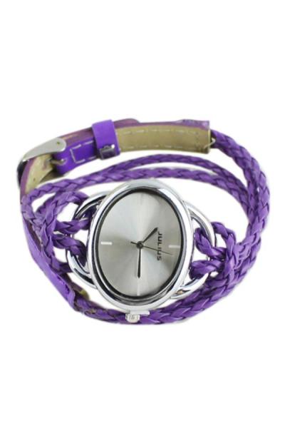 Norate Leather Weave Quartz Movement Wrist Watch Purple