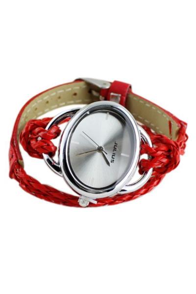 Norate Leather Weave Quartz Movement Wrist Watch Red