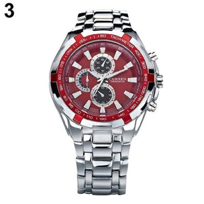 Norate MEN FASHION HOURS CLOCK WRIST WATCH Silver Strap&Red Dial