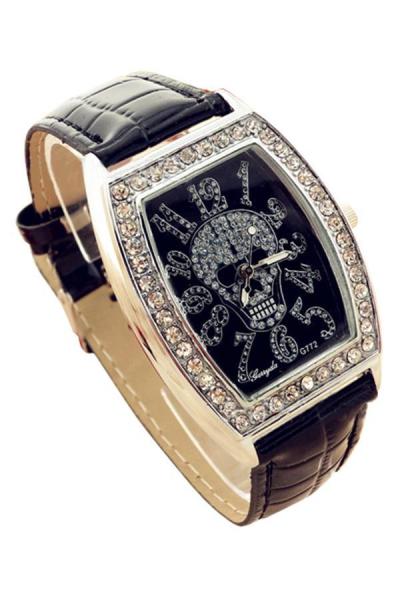 Norate Skeleton Pattern Leather Wrist Watch Black