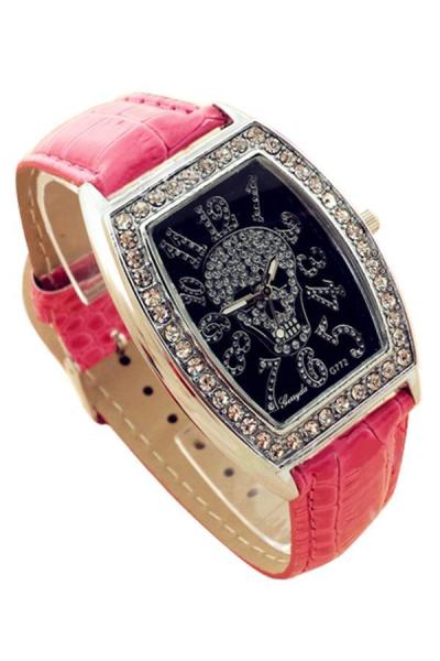 Norate Skeleton Pattern Leather Wrist Watch Pink