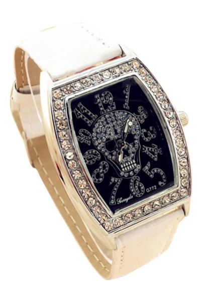 Norate Skeleton Pattern Leather Wrist Watch White