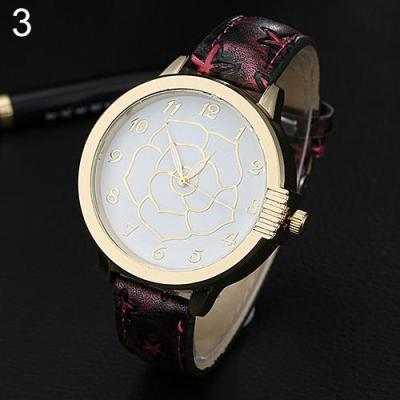 Norate Unisex Flower Faux Leather Band Wrist Watch #3