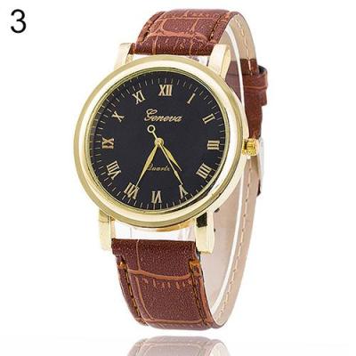 Norate Unisex Geneva Roman Number Faux Leather Strap Wrist Watch Brown Band & Black Dial