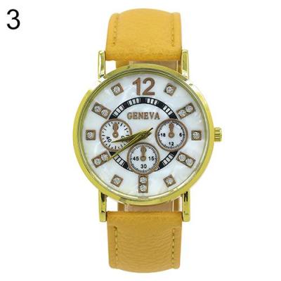 Norate Unisex Geneva Shell Texture Dial Faux Leather Strap Wrist Watch Yellow