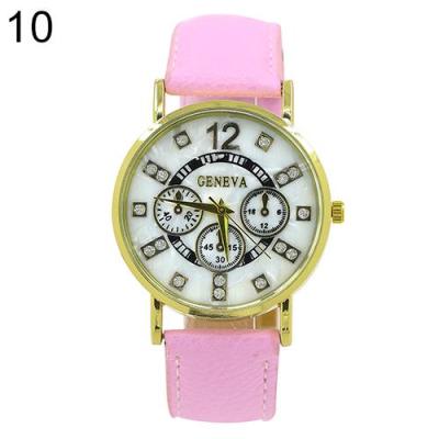 Norate Unisex Geneva Shell Texture Dial Faux Leather Strap Wrist Watch Pink