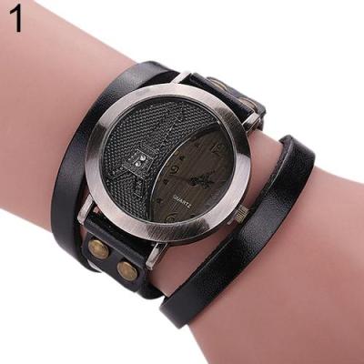 Norate Unisex Punk Style Eiffel Tower Dial Bracelet Wrist Watch Black