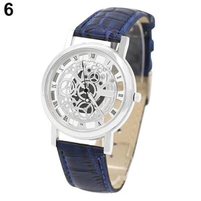 Norate Unisex Roman Numerals Skeleton Analog Wrist Watch Blue Strap & Silver Dial