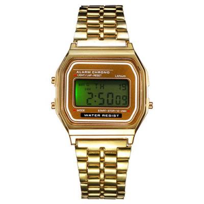 Norate Unisex Stainless Steel LCD Digital Sports Wrist Watch Golden