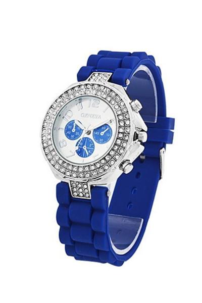 Norate Women Silicone Crystal Quartz Jelly Wrist Watch Dark Blue