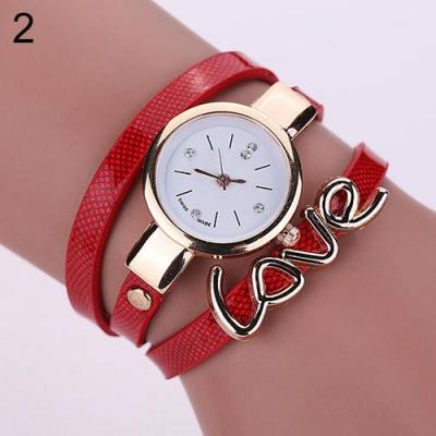 Norate Women's 3 Layers Faux Leather Band Bracelet Wrist Watch Red