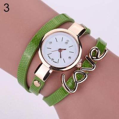 Norate Women's 3 Layers Faux Leather Band Bracelet Wrist Watch Green