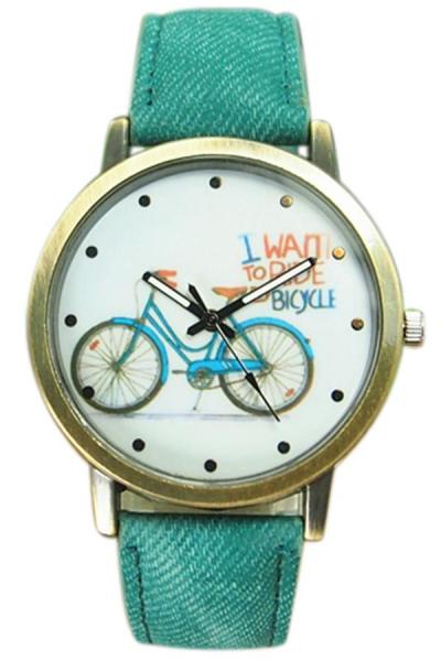 Norate Women's Bike Bronze Jean Fabric Quartz Analog Wrist Watch Green