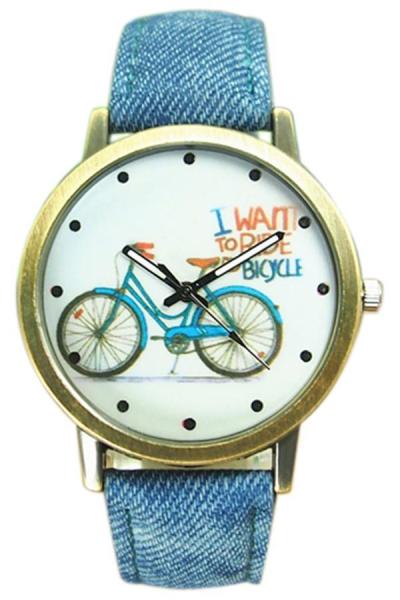Norate Women's Bike Bronze Jean Fabric Quartz Analog Wrist Watch Blue