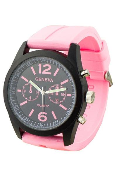 Norate Women's Black Dial Silicone Analog Quartz Watch Pink