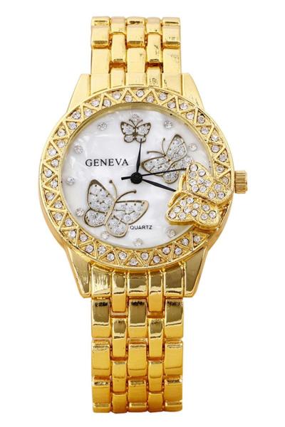 Norate Women's Butterfly Rhinestone Golden Alloy Band Watch