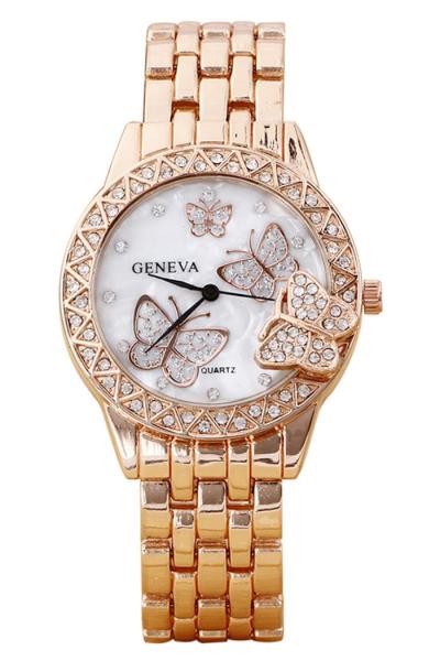 Norate Women's Butterfly Rhinestone Rose Gold Alloy Band Watch