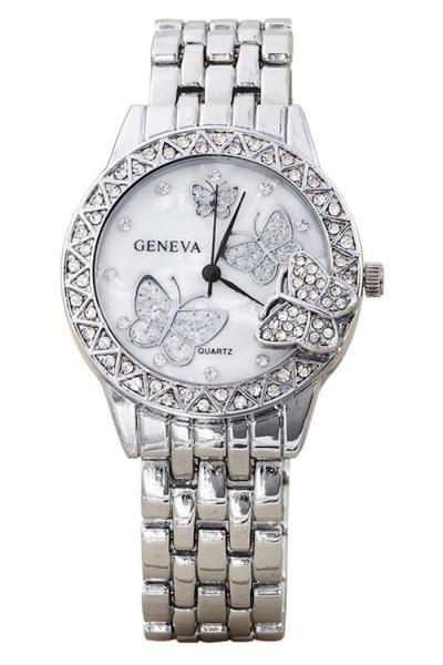 Norate Women's Butterfly Rhinestone Silver Alloy Band Watch