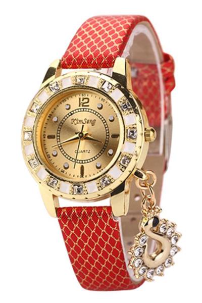 Norate Women's Red Faux Leather Strap Watch