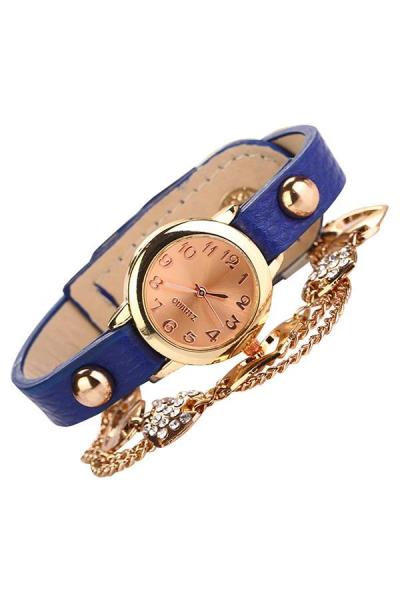 Norate Women's Rhinestone Heart Bangle Chain Bracelet Watch Sapphire Blue
