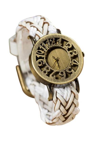 Norate Women's Weave Leather Bronze Dial Quartz Wrist Watch White