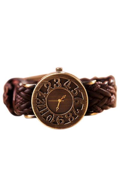 Norate Women's Weave Leather Bronze Dial Quartz Wrist Watch Brown