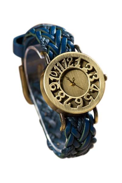 Norate Women's Weave Leather Bronze Dial Quartz Wrist Watch Blue