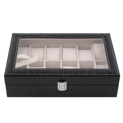 OBN 12 Grids Crocodile PU Leather Watch Display Box Jewelry Storage Case Tray-Black