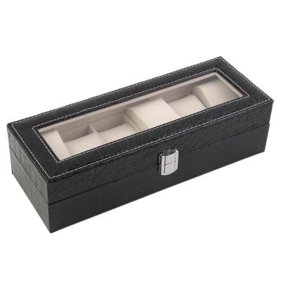 OBN 6 Grids PU Leather Watch Display Box Jewelry Storage Collection Case Holder-Black