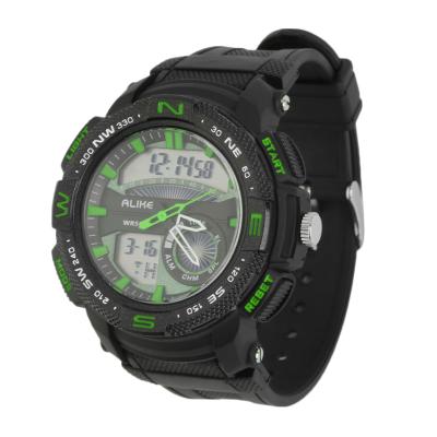 OBN ALIKE Ak15113 Analog Digital Rubber Band Waterproof Alarm Men's Wrist Watch-Green