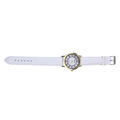 OBN Circular dial quartz digital watches white stripe belt-White