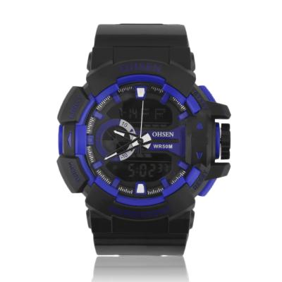 OBN Cool Fashion Rubber Band Analog Digital Alarm Stopwatch Sport Wrist Watch - Blue
