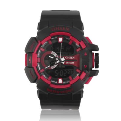 OBN Cool Fashion Rubber Band Analog Digital Alarm Stopwatch Sport Wrist Watch - Red