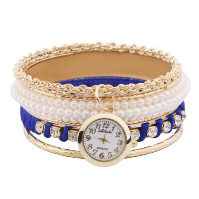 OBN Crystal Vintage Retro Elegant Women Lady Four Layers Bracelet with Watch-Blue